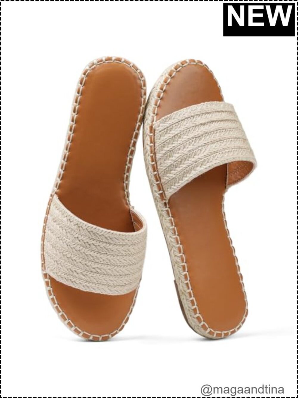 Women's Raffia Espadrille Slide Sandals - Woven Jute Flat Summer Sandals